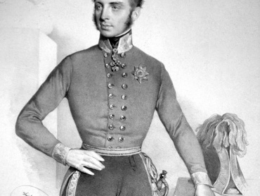 Polní podmaršálek arcivévoda Ferdinand Karel von Österreich-Este (1821–1849), dekorovaný Řádem zlatého rouna a velkohvězdou Řádu železné koruny. Litografie Josefa Kriehubera z roku 1844.